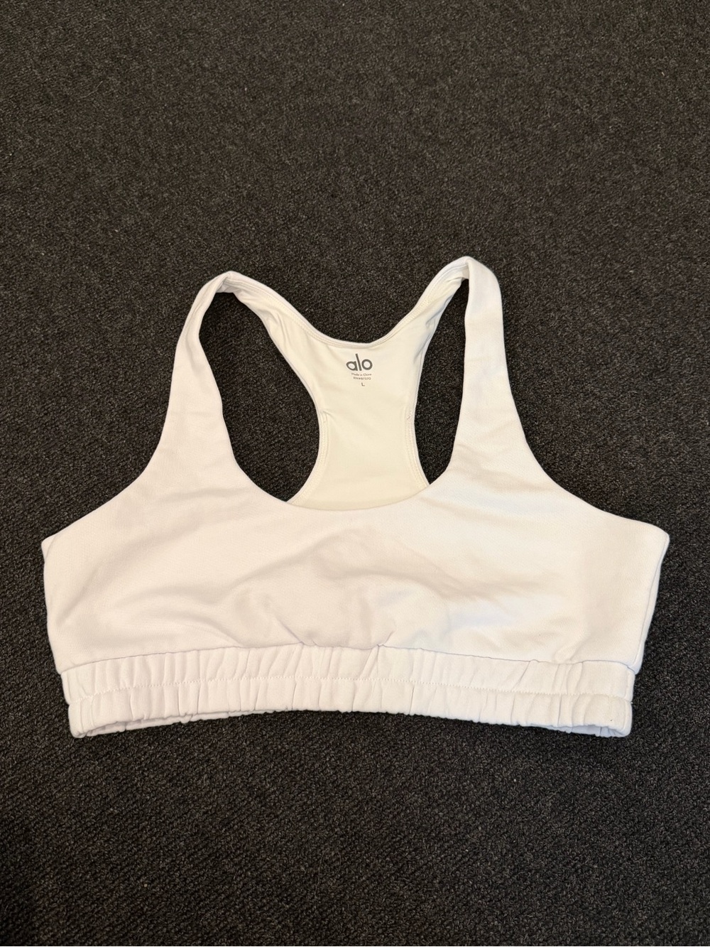 ALO Yoga White Racerback Elastic-Band Sports Bra
